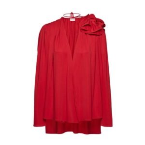 MAGDA BUTRYM CLASSIC JERSEY SHIRRED FLOWER BLOUSON IN RED