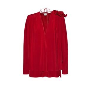 MAGDA BUTRYM CLASSIC SHIRRED FLOWER BLOUSE IN RED