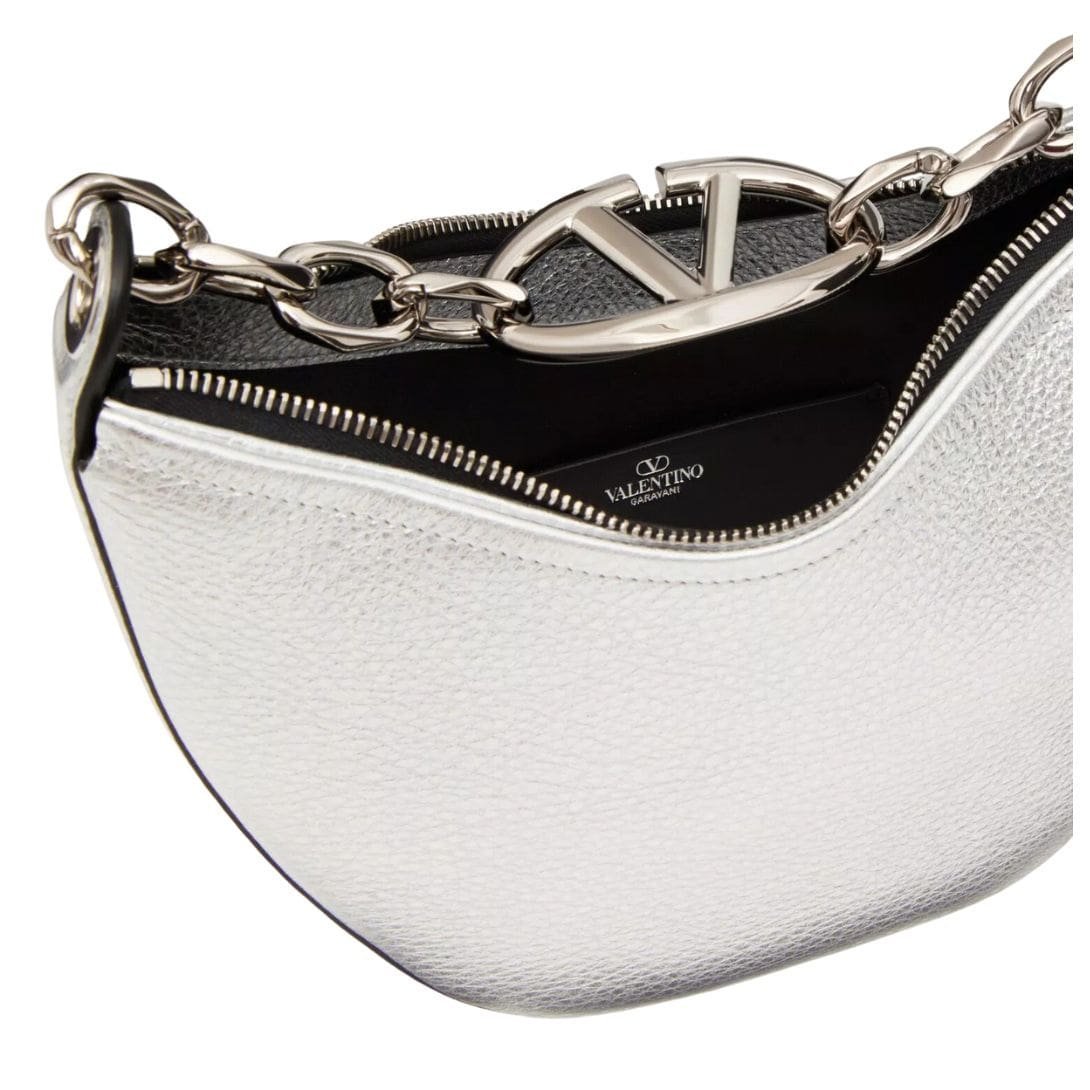 VALENTINO GARAVANI VLOGO MOON MINI HOBO BAG IN METALLIC GRAINY CALFSKIN WITH CHAIN - Image 5