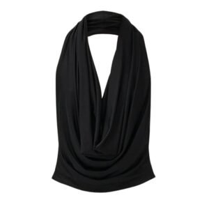 MAGDA BUTRYM COWL NECK JERSEY HALTER TOP IN BLACK