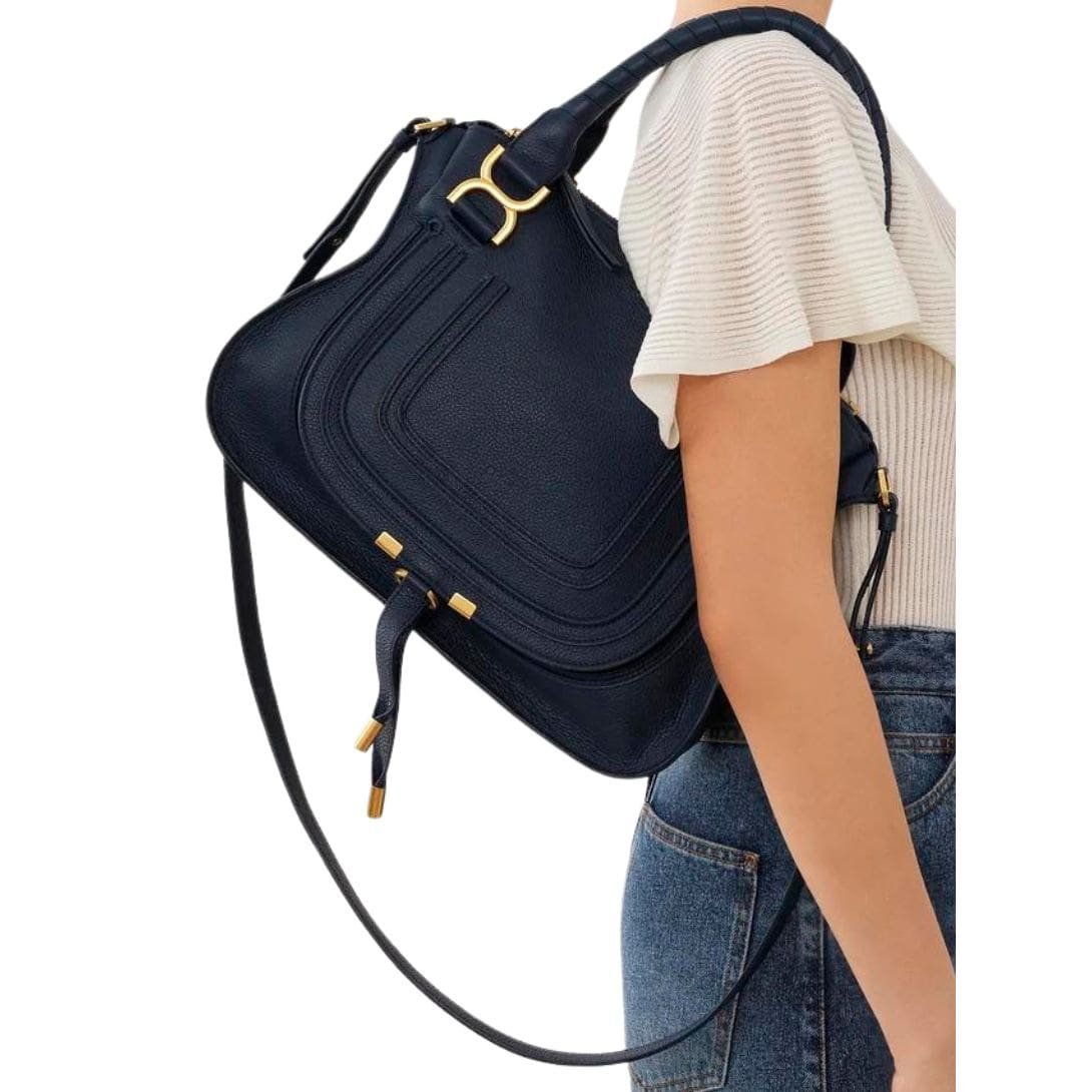 CHLOE MARCIE DOUBLE CARRY BAG NAVY - Image 6