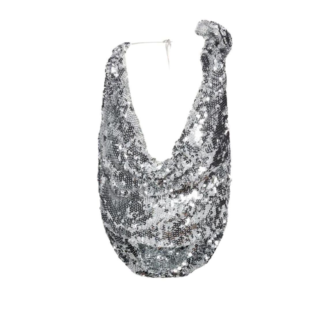 MAGDA BUTRYM COWL NECK SEQUIN TOP IN SILVER - Image 2