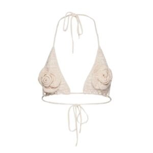 MAGDA BUTRYM CROCHET 3D FLOWER TRIANGLE BRA IN CREAM
