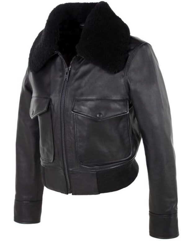 Women's Cowhide Bomber Jacket - Image 7