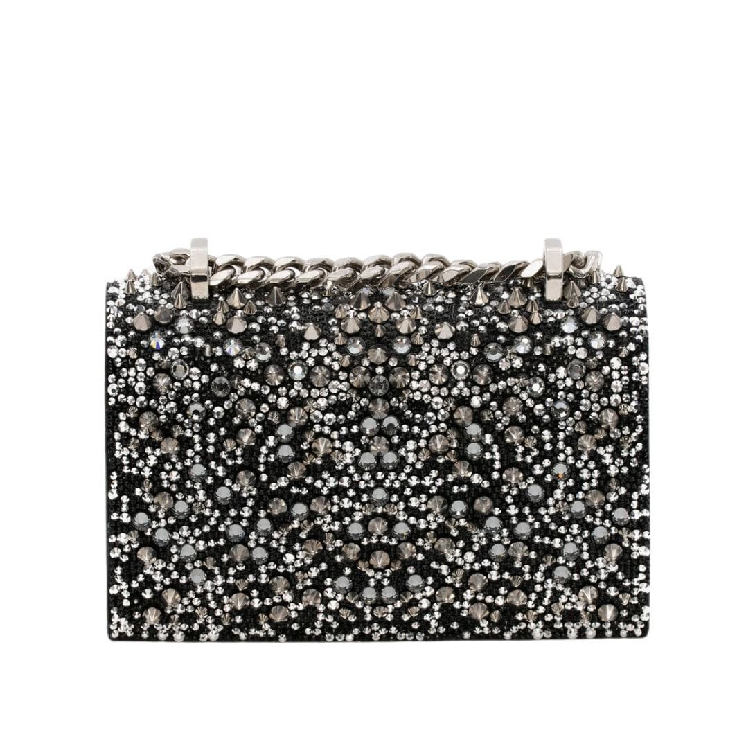 ALEXANDER MCQUEEN WOMANS CRYSTAL EMBELLISHED MINI JEWELLED SATCHEL IN BLACKSILVER - Image 3