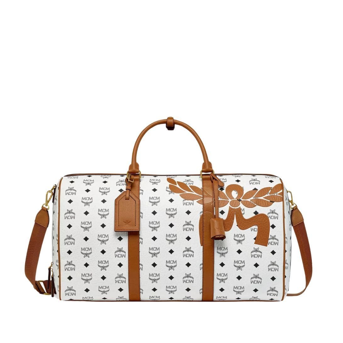 MCM OTTOMAR WEEKENDER BAG IN MEGA LAUREL VISETOS WHITE