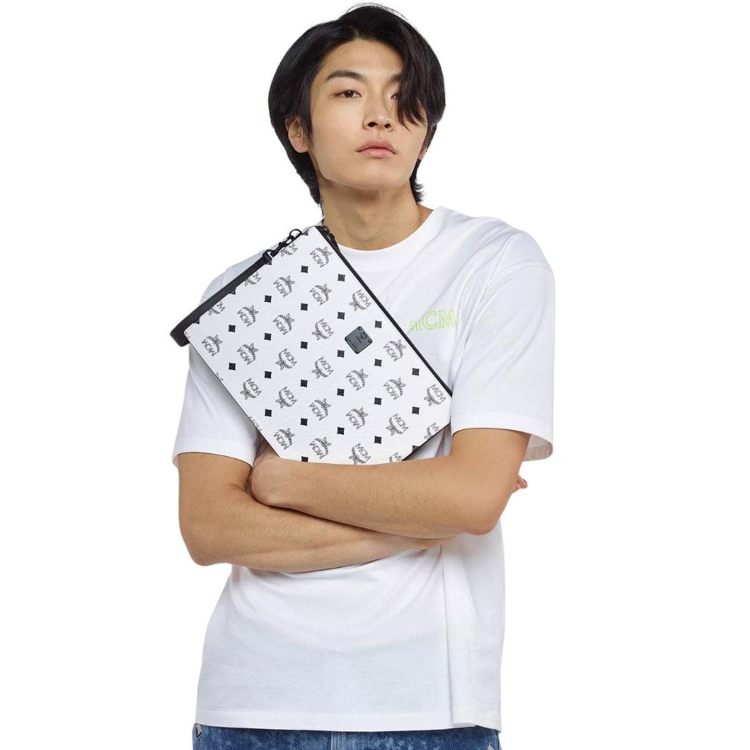 MCM AREN WRISTLET ZIP POUCH IN VISETOS WHITE - Image 6