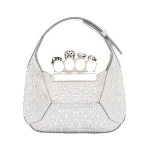 ALEXANDER MCQUEEN WOMENS THE JEWELLED HOBO MINI BAG IN SILVER