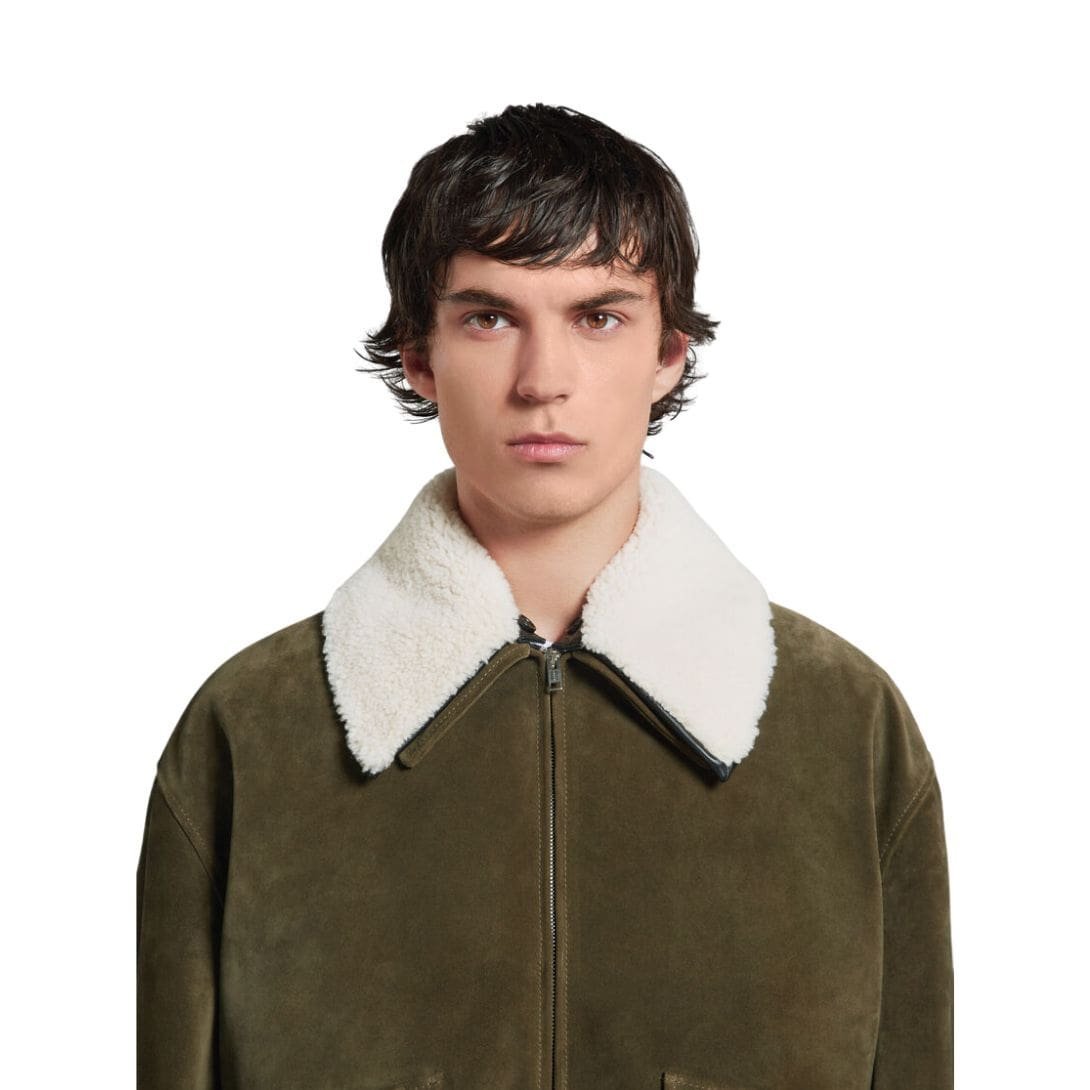 MARNI GREEN SUEDE JACKET WITH SHEARLING COLLAR - Image 6
