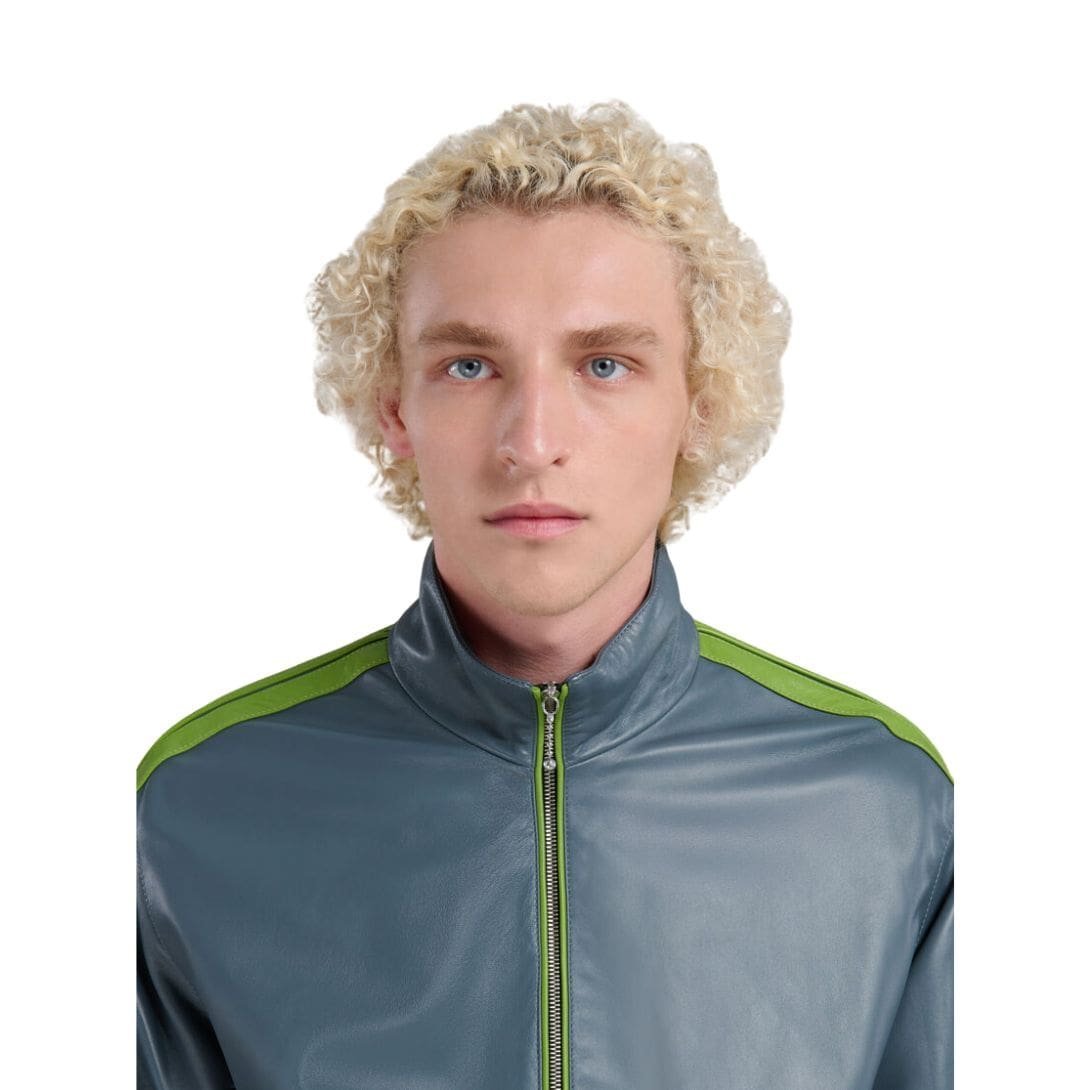 MARNI TEAL NAPPA BOMBER WITH CONTRAST STRIPES - Image 5