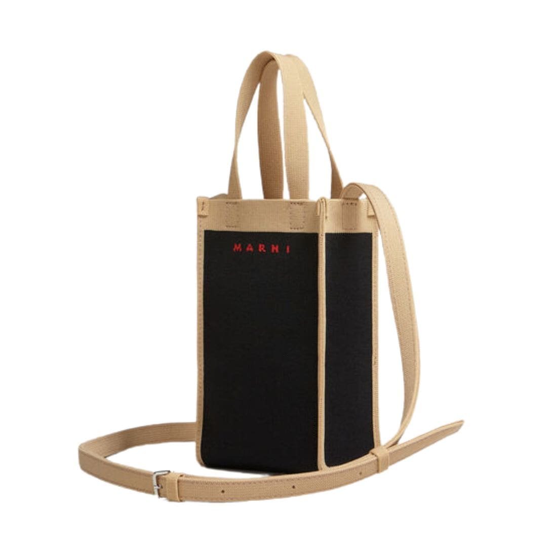 MARNI BLACK AND BEIGE JACQUARD MINI SHOULDER BAG - Image 3