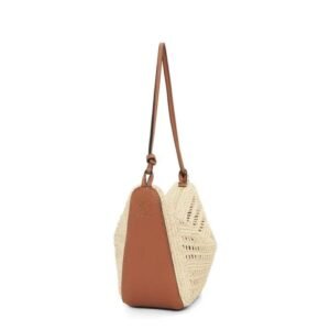 LOEWE MINI HOBO HAMMOCK BAG IN RAFFIA AND CALFSKIN