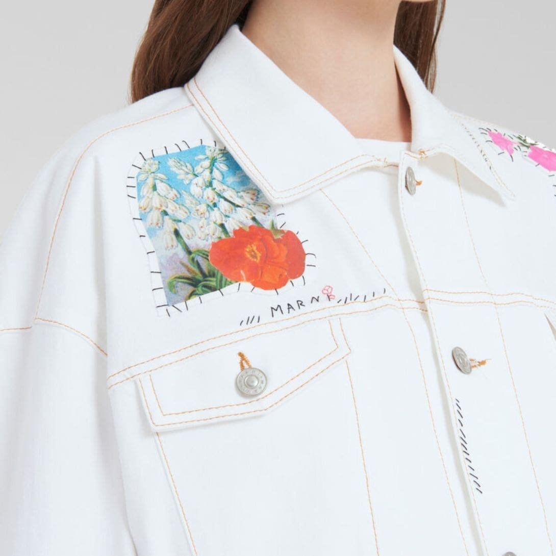 MARNI WHITE DENIM JACKET WITH FLOWER PATCHES - Image 6