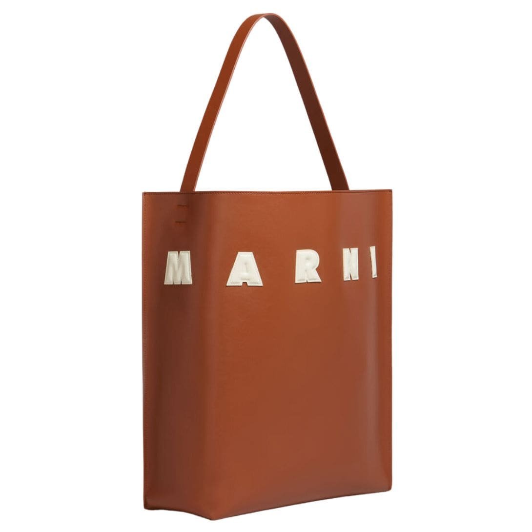 MARNI BROWN AND WHITE LEATHER MUSEO HOBO BAG WITH PATCHES - Image 2