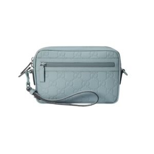 GUCCI GG RUBBER EFFECT CROSSBODY BAG IN LIGHT BLUE