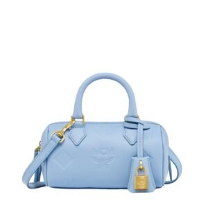 MCM SMALL ELLA BOSTON BAG IN MAXI MONOGRAM LEATHER BLUE