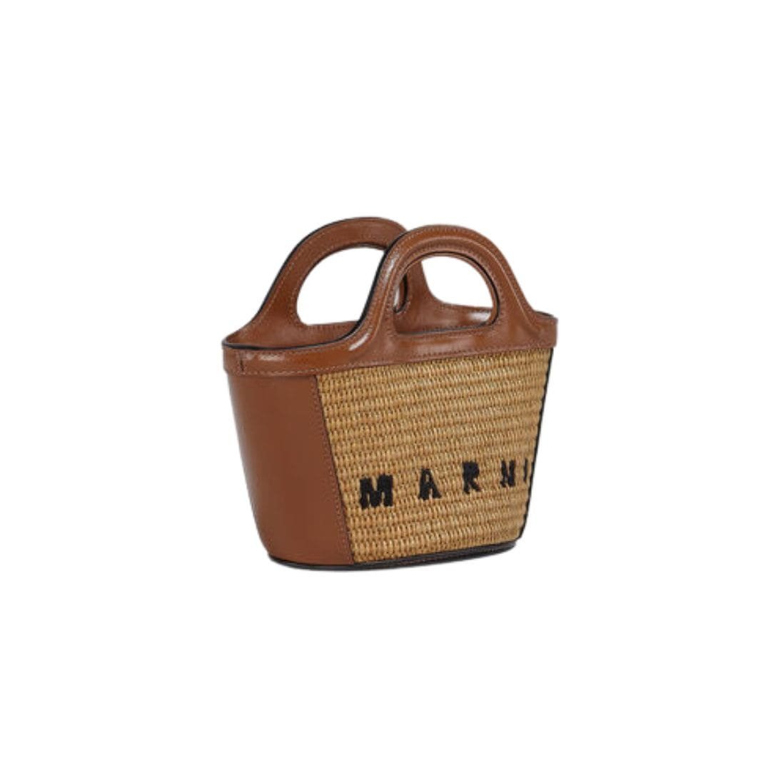 MARNI TROPICALIA MICRO BAG IN LEATHER AND RAFFIA EFFECT FABRIC - Image 5