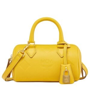 MCM Small Ella Boston Bag in Maxi Monogram Leather Yellow|Old Gold