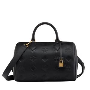 MCM MEDIUM ELLA BOSTON BAG IN MAXI MONOGRAM LEATHER BLACK