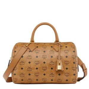 MCM MEDIUM ELLA BOSTON BAG IN VISETOS COGNAC