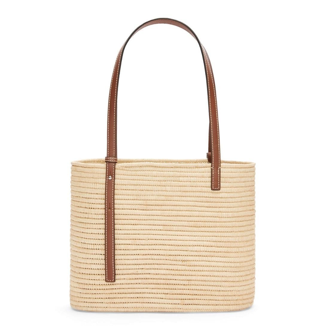 LOEWE SMALL SQUARE BASKET BAG IN RAFFIA AND CALFSKIN - Image 3