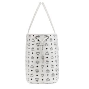 MCM LARGE REVERSIBLE LIZ SHOPPER IN VISETOS WHITE