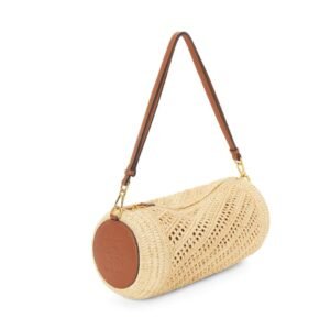 LOEWE LARGE BRACELET CLUTCH BAG IN RAFFIA AND CALFSKIN