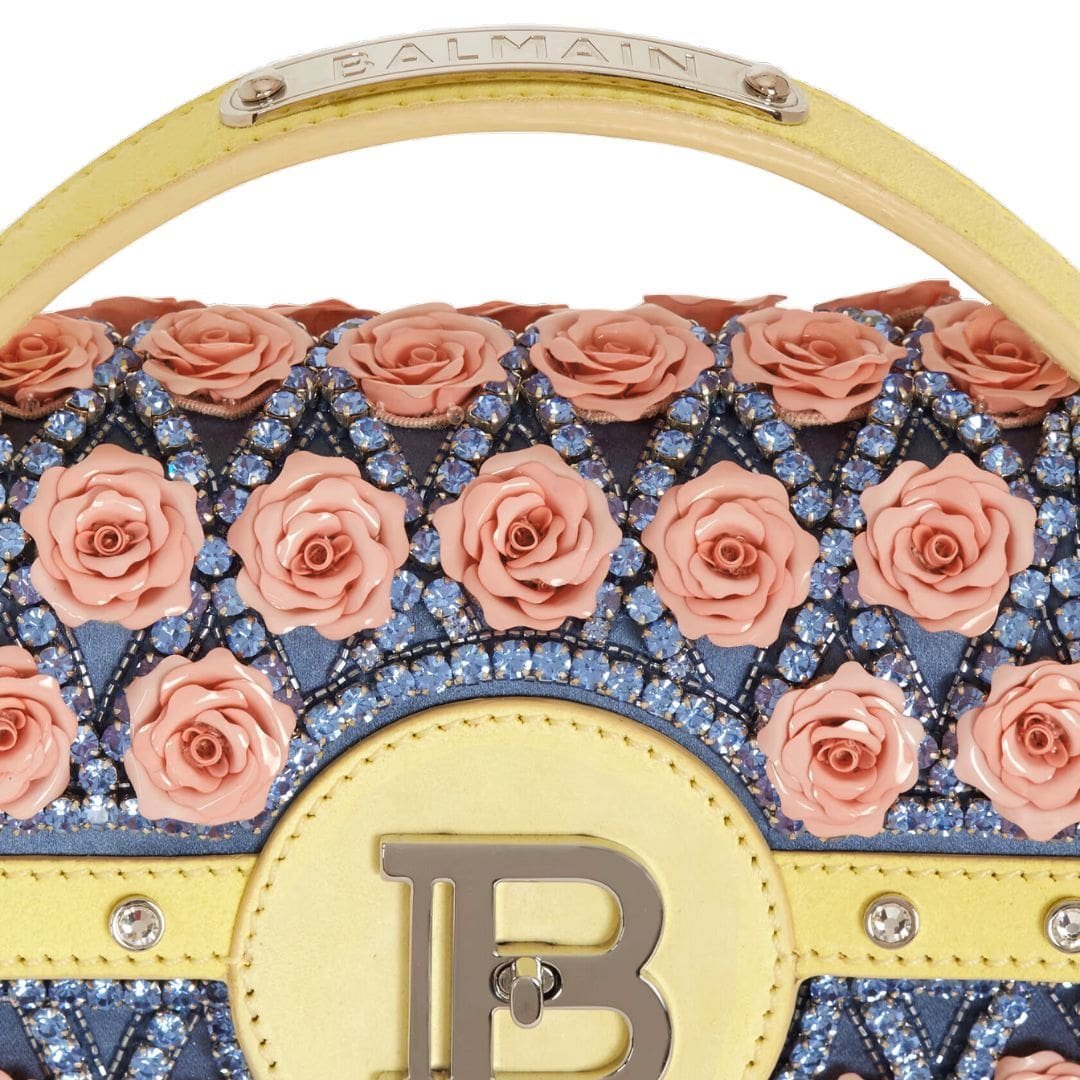 BALMAIN B-BUZZ DYNASTY BAG EMBROIDERED WITH GRID AND ROSES - Image 7