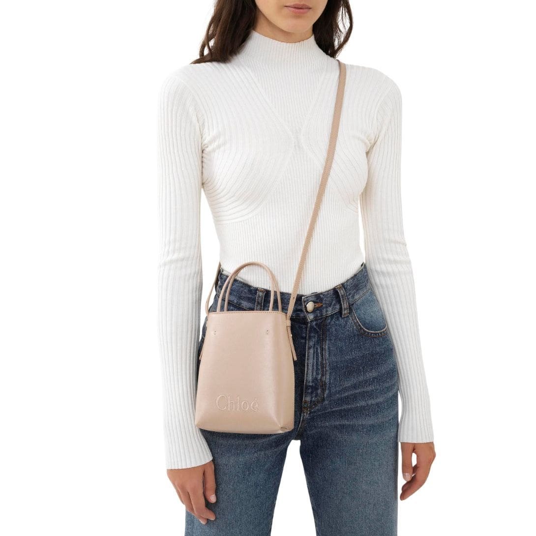 CHLOÉ SENSE MICRO TOTE BAG NOMAD BEIGE - Image 2