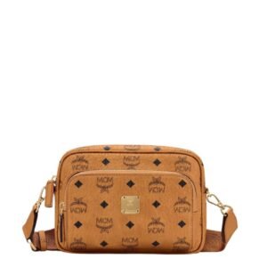 MCM SMALL AREN CROSSBODY IN VISETOS  COGNAC