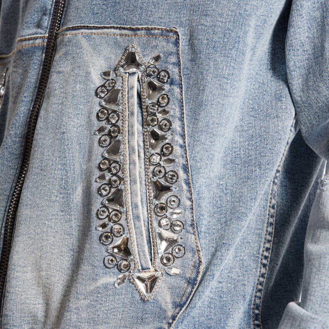 DSQUARED2 LIGHT SUPER SOFT WASH DENIM DIAMONDS HOODIE JACKET - Image 6