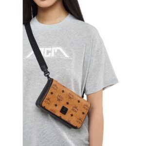 MCM MINI AREN CAMERA BAG IN VISETOS COGNAC
