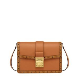 MCM SMALL TRACY SHOULDER BAG IN LEATHER VISETOS MIX COGNAC