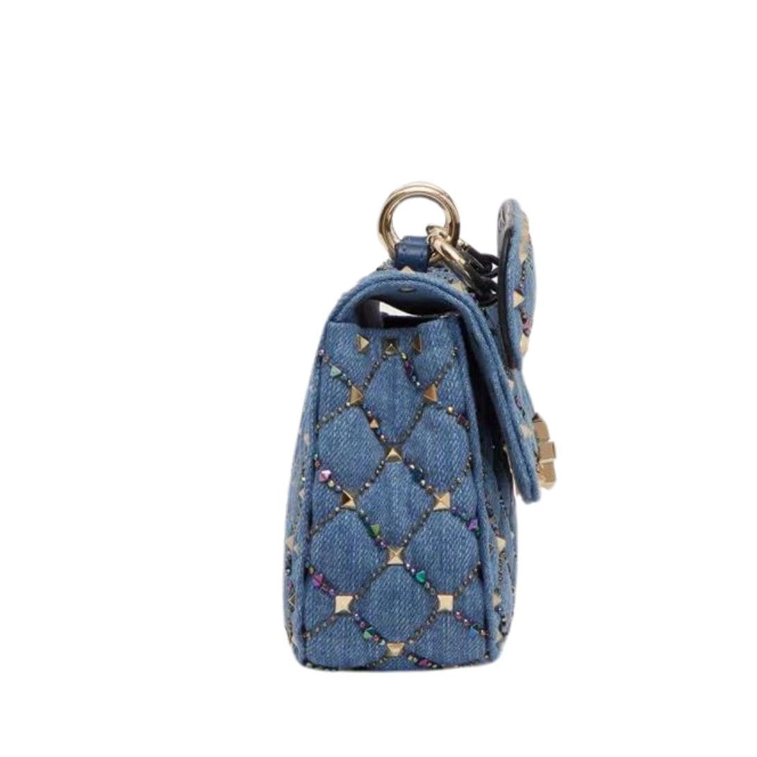 VALENTINO GARAVANI SMALL ROCKSTUD SPIKE EMBROIDERED DENIM BAG - Image 5