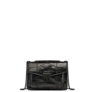MCM LARGE TRAVIA QUILTED SHOULDER BAG IN CRUSHED LEATHER BLACK
