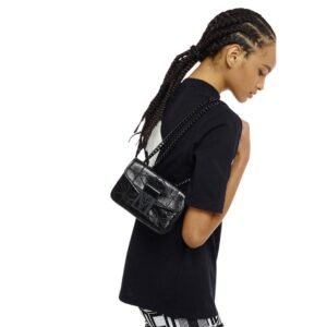 MCM MINI TRAVIA QUILTED SHOULDER BAG IN CRUSHED LEATHER BLACK