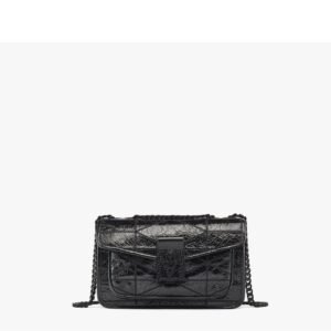 MCM SMALL TRAVIA QUILTED SHOULDER BAG IN CRUSHED LEATHER BLACK