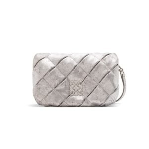 LOEWE GOYA PUFFER MINI BAG IN PLEATED METALLIC LEATHER