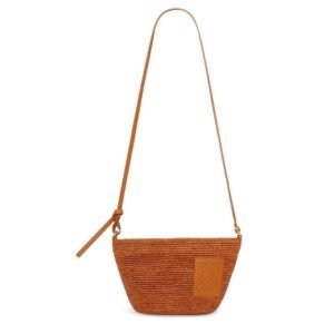 LOEWE MINI SLIT CLUTCH BAG IN RAFFIA AND CALFSKIN