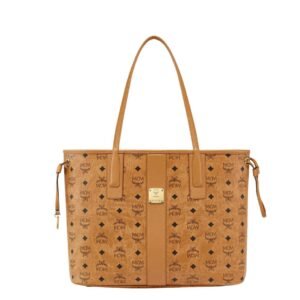 MCM MEDIUM REVERSIBLE LIZ SHOPPER IN VISETOS COGNAC