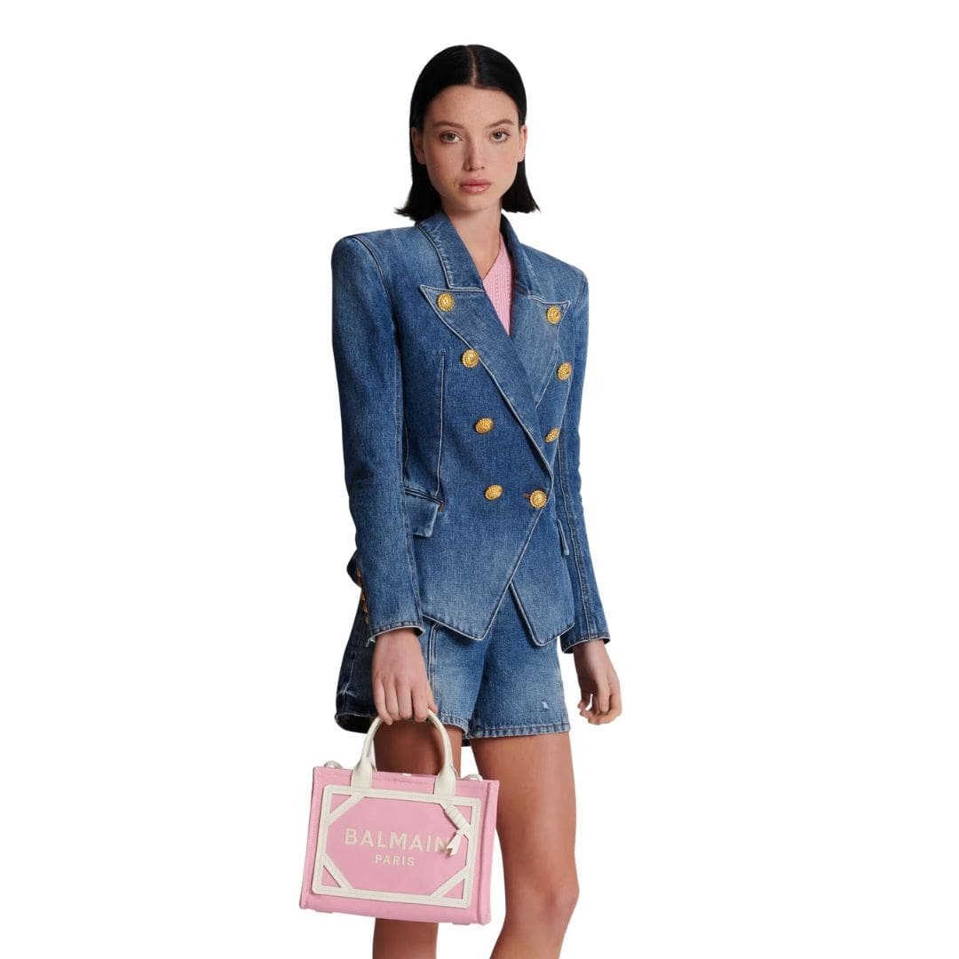 BALMAIN B-ARMY SMALL CANVAS AND LEATHER TOTE BAG - Image 3