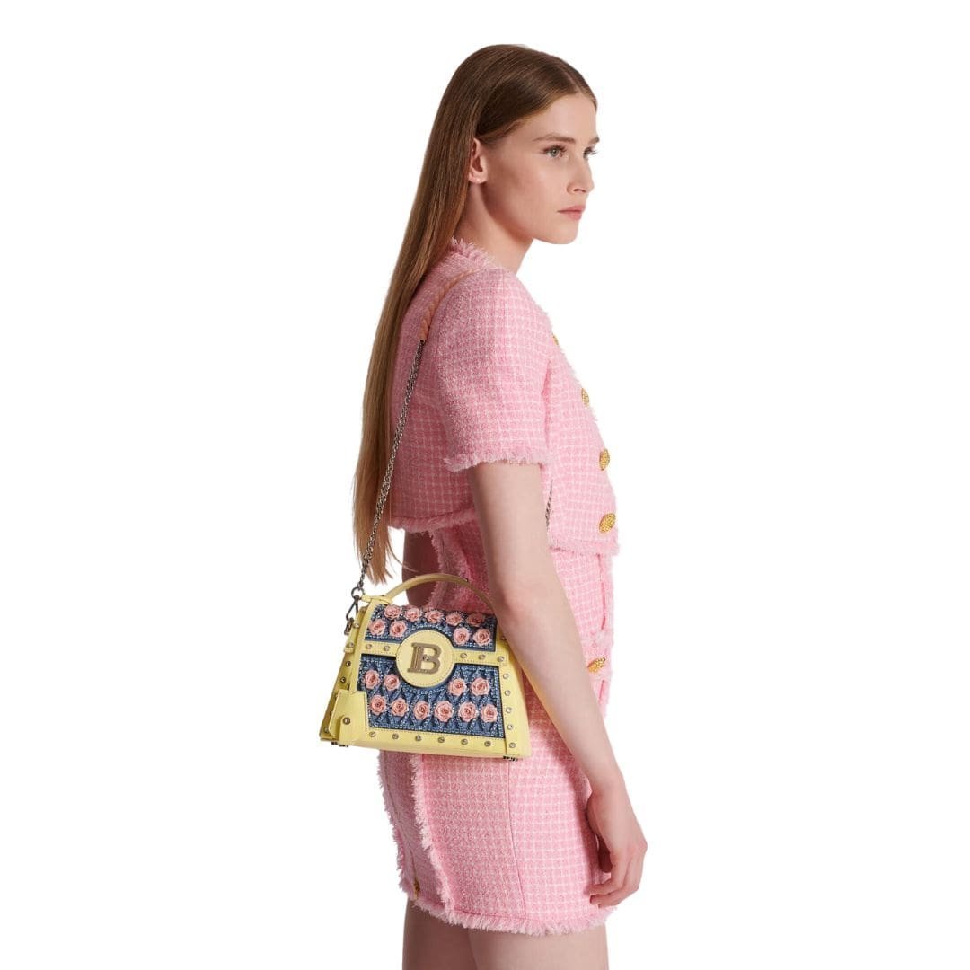 BALMAIN B-BUZZ DYNASTY BAG EMBROIDERED WITH GRID AND ROSES - Image 6