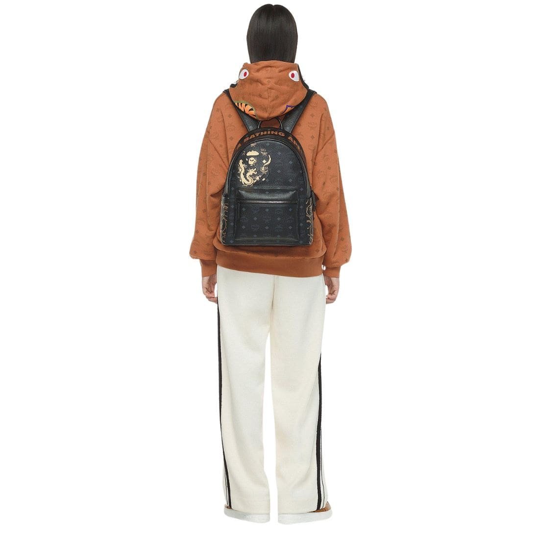 MCM SMALL X BAPE STRAK BACKPACK IN VISETOS BLACK - Image 7