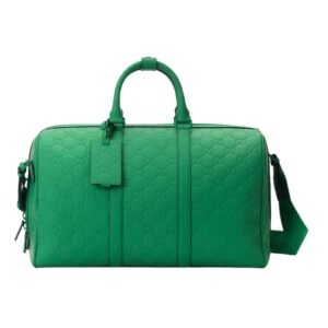 GUCCI GG RUBBER EFFECT MEDIUM DUFFLE BAG GREEN LETAHER