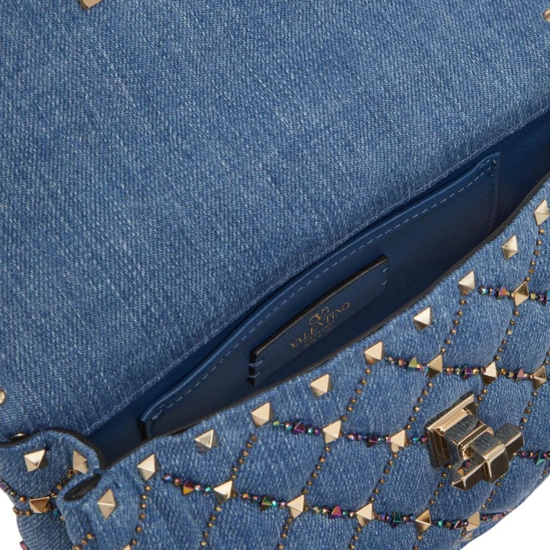 VALENTINO GARAVANI SMALL ROCKSTUD SPIKE EMBROIDERED DENIM BAG - Image 6