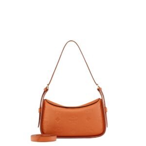 MCM SMALL AREN FLAP HOBO IN EMBOSSED MONOGRAM LEATHER BROWN