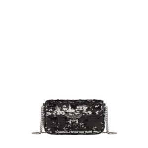 MCM MINI HIMMEL SEQUIN SHOULDER BAG SILVER