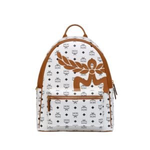 MCM MEDIUM STARK BACKPACK IN MEGA LAUREL VISETOS WHITE