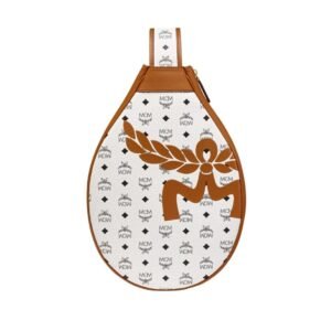 MCM TENNIS RACKET COVER IN MEGA LAUREL VISETOS  WHITE