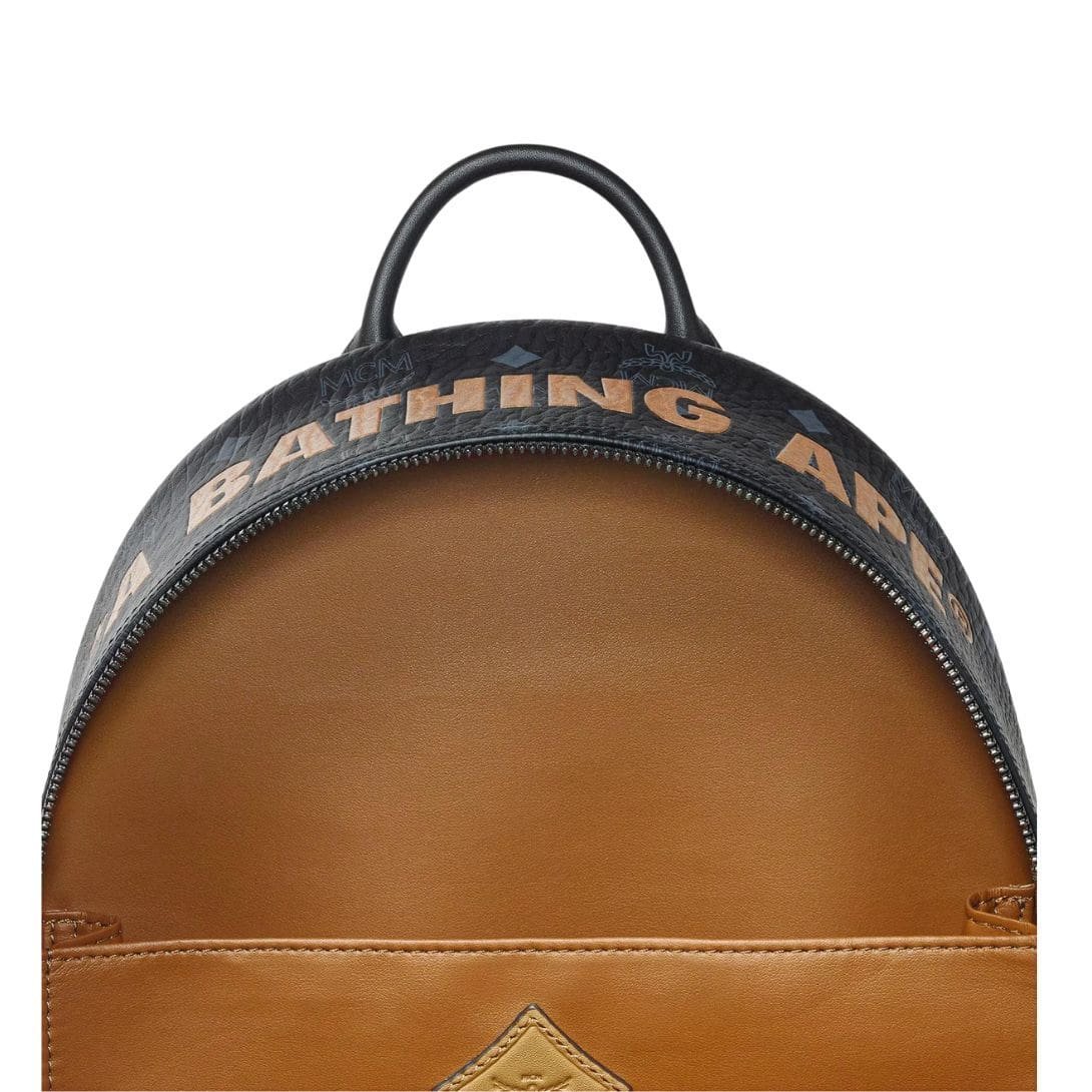 MCM SMALL-MEDIUM X BAPE STARK BACKPACK IN VISETOS BLACK - Image 6